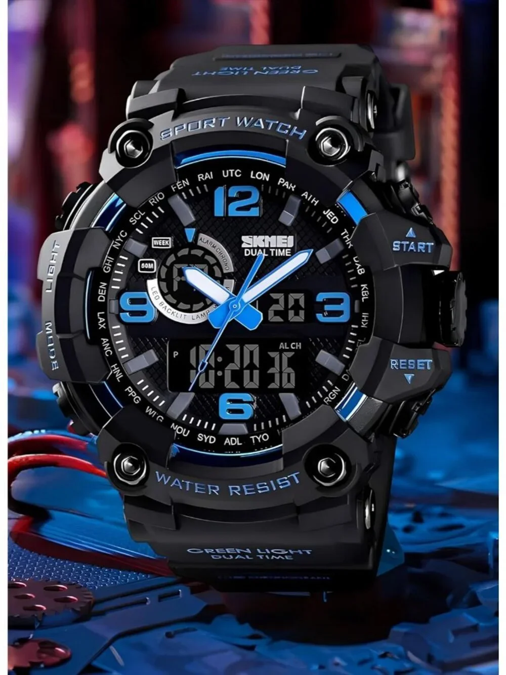 Men Black Blue Analog Quartz S-Shock Waterproof Outdoor Sports LED Digital Watch